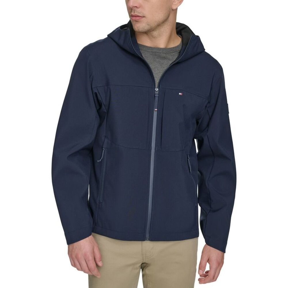 Tommy Hilfiger Mens Soft Shell Hooded Raincoat, NWT